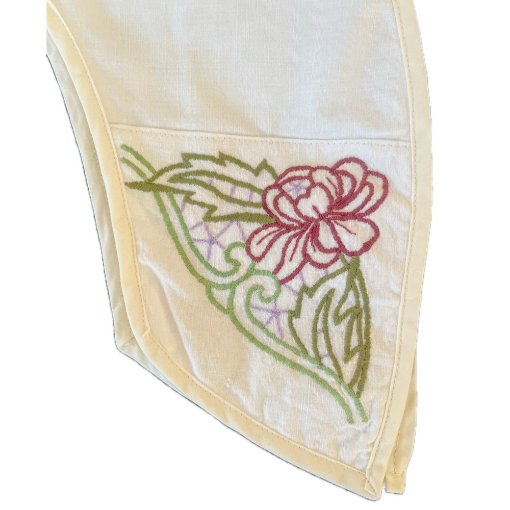 Vintage Hand Embroidered Detachable Collar Cream Pink Floral Cottagecore Rosette - Picture 3 of 5
